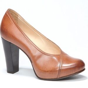 MICHAEL Jolie Round Toe Pump Burnished Cognac Leather Heel Shoes